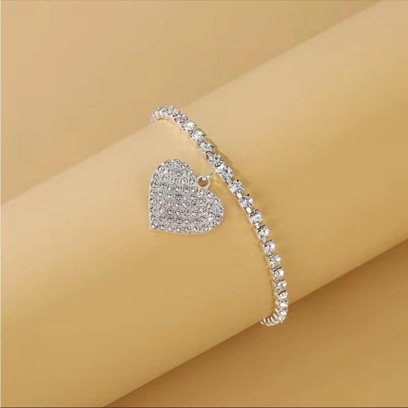 Full Of Shiny Zircon Anklet With Heart Shape Pendant  Statement Jewelry - Picture 6 of 8